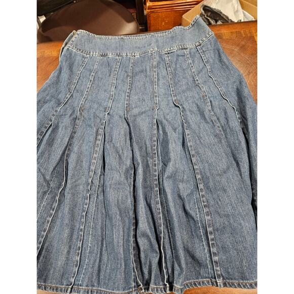 Vintage Liz Claiborne Midi Denim Skirt Flare Blue Jean Cotton Pleated Y2K Sz 12 - Picture 7 of 9